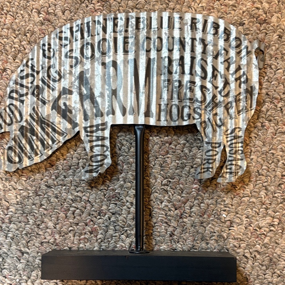 Metal Farm Pig Table Sculpture - Silver and Black